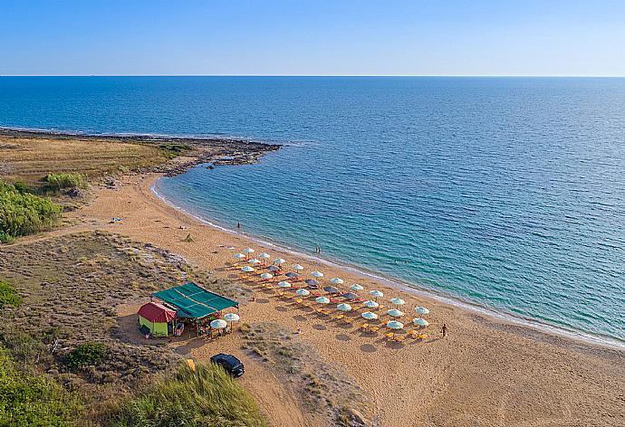 Aerial view of Vrahinari Beach . - Antigoni Beach House . (Photo Gallery) }}