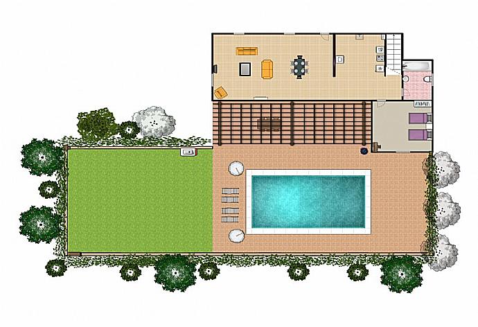 Floorplan of ground level . - Villa Katerina . (Photo Gallery) }}