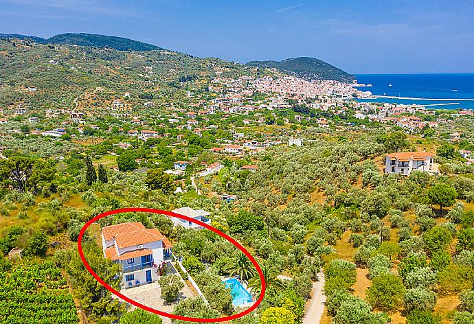 Aerial view showing location of Villa Ourania . - Villa Ourania . (Photo Gallery) }}