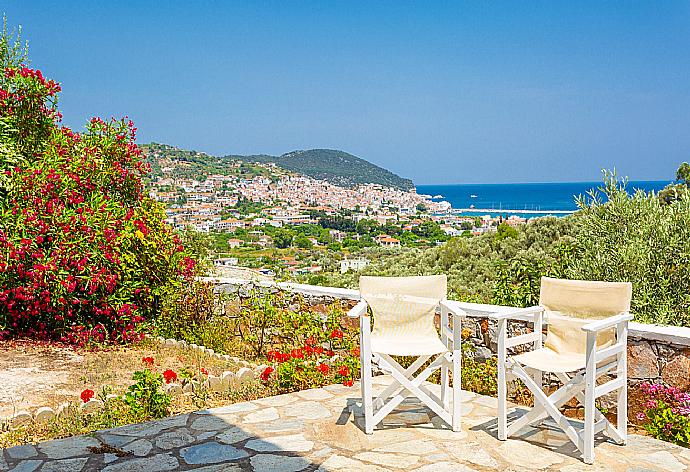 Terrace with panoramic views of sea and Skopelos Town . - Villa Ourania . (Photo Gallery) }}