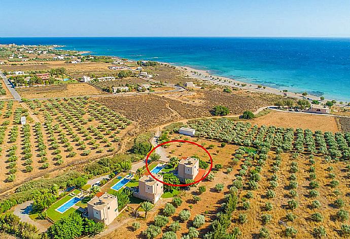 Aerial view showing location of Theo Beach Villa . - Theo Beach Villa . (Photo Gallery) }}