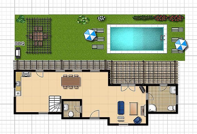 Floor Plan: Ground Floor . - Villa Kefalas . (Photo Gallery) }}