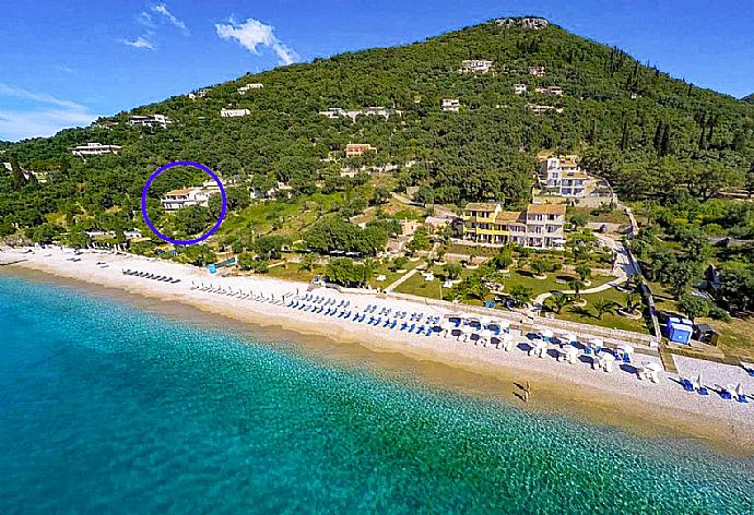 Aerial view of Krouzeri Beach showing location of Villa Kerkyroula . - Villa Kerkyroula . (Photo Gallery) }}