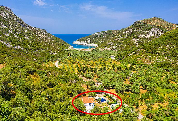 Aerial view towards Glysteri Beach showing location of Villa Glysteri . - Villa Glysteri . (Photo Gallery) }}