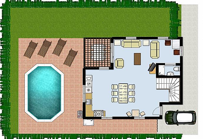 Floorplan of ground level . - Argaka Sun Villa Thio . (Photo Gallery) }}