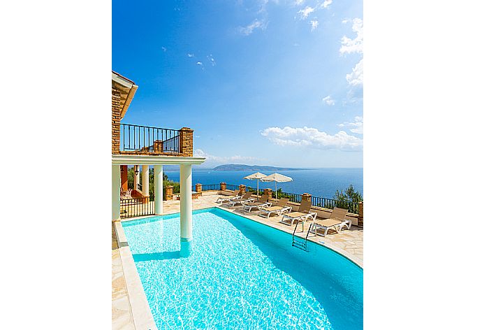 Private pool and terrace with panoramic sea views . - Villa Emilios . (Photo Gallery) }}