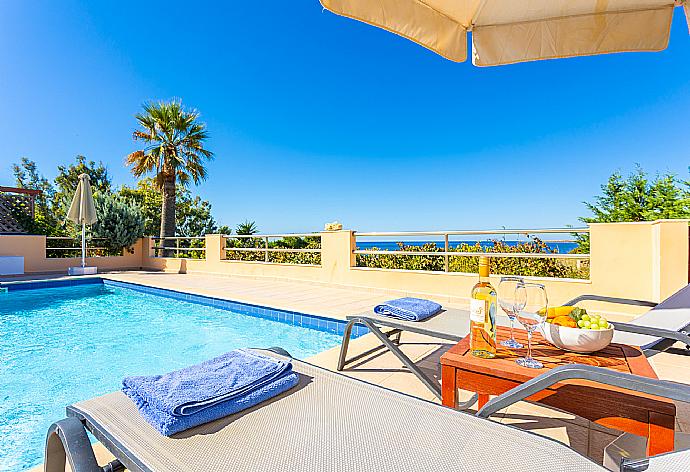 Private pool and terrace with sea views . - Maria Beach House . (Photo Gallery) }}
