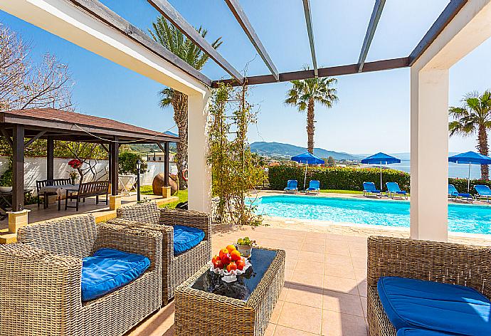 Terrace area with sea views . - Villa Pelagos . (Photo Gallery) }}