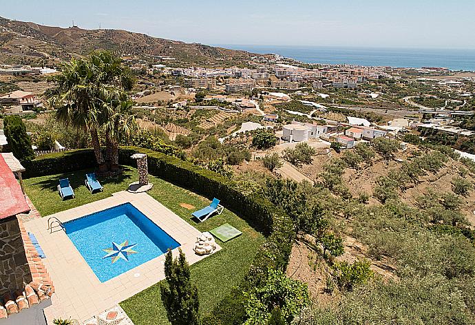 Aerial view of  the pool area  . - Villa Elvira . (Photo Gallery) }}