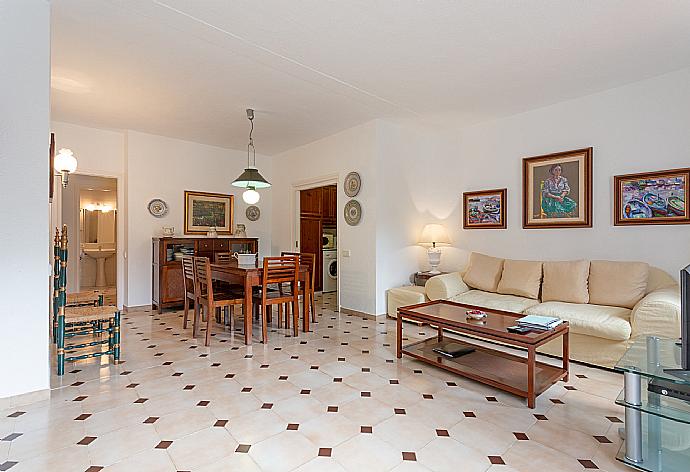 Open-plan living room with sofas, dining area, kitchen, WiFi internet, satellite TV, DVD player, and upper terrace access . - Villa Salzina . (Galleria fotografica) }}