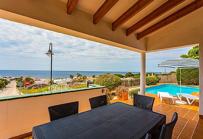 Terrace area with sea views . - Villa Es Llaut . (Photo Gallery) }}