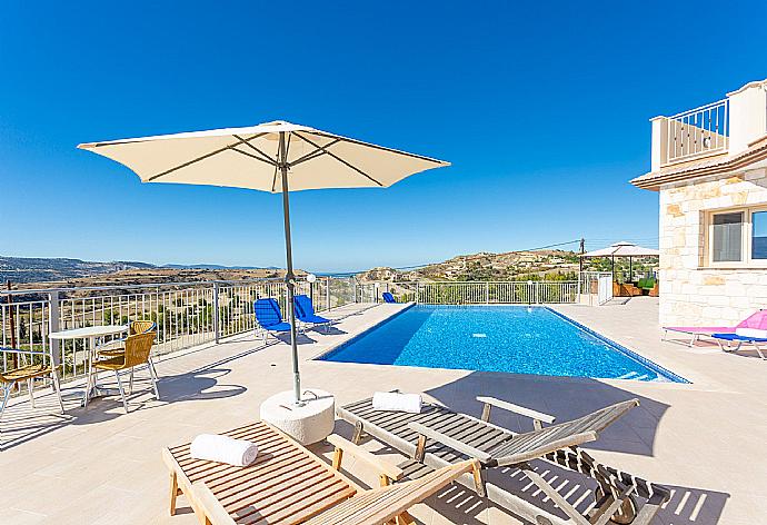 Private pool and terrace with sea views . - Villa Christel . (Photo Gallery) }}