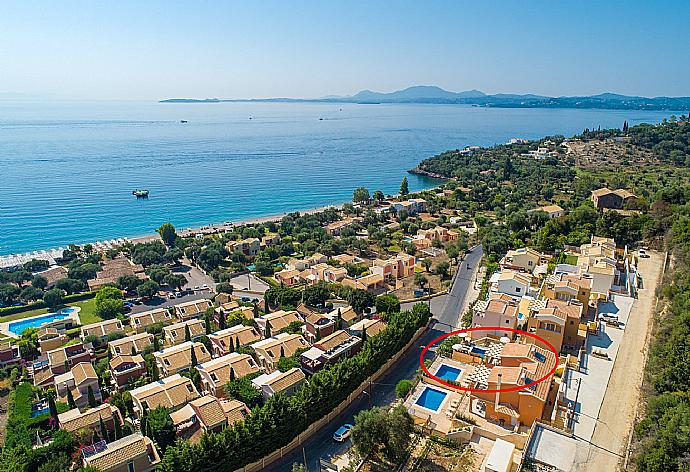 Aerial view of Barbati Beach showing location of Villa Danaia . - Villa Danaia . (Photo Gallery) }}