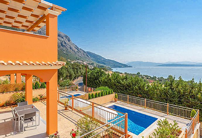 Private pool and terrace with panoramic sea views . - Villa Danaia . (Photo Gallery) }}