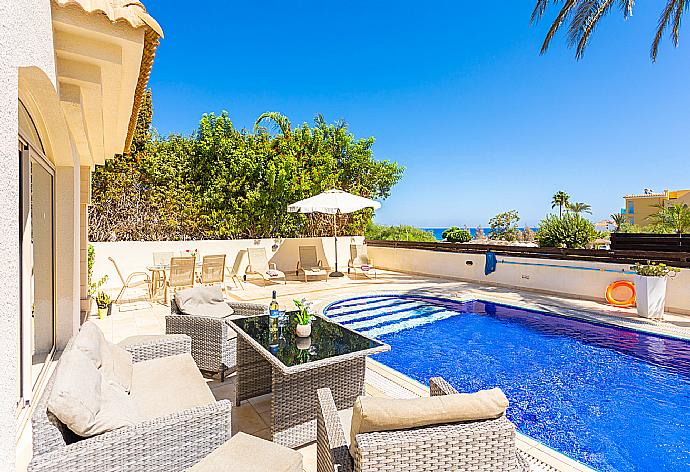 Private pool and terrace area with sea views . - Villa Meli . (Photo Gallery) }}