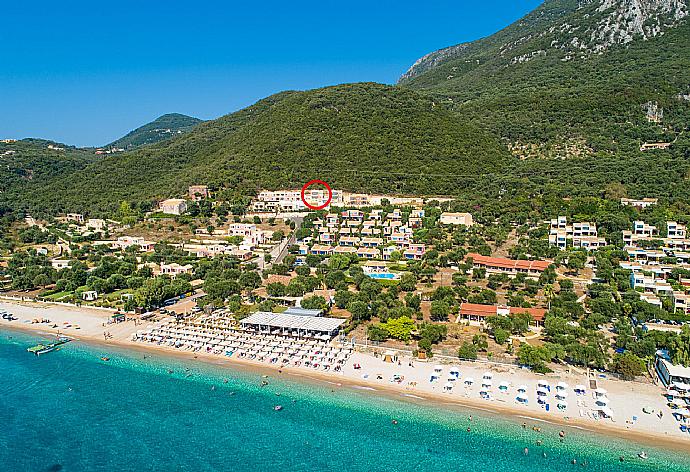 Aerial view of Barbati Beach showing location of Villa Aurora . - Villa Aurora . (Photo Gallery) }}