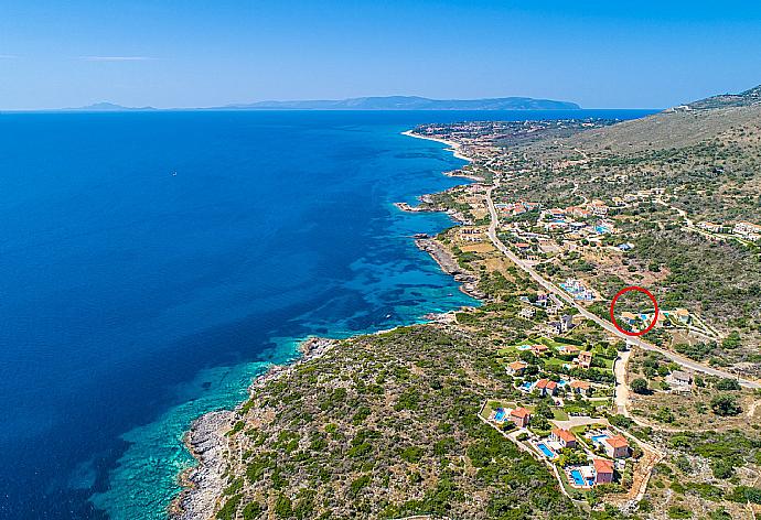 Aerial view showing location of Skala Villa Blue . - Skala Villa Blue . (Photo Gallery) }}