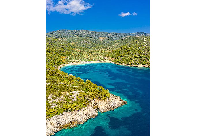 Aerial view of Leftos Gialos Beach . - Villa Tassoula . (Galleria fotografica) }}