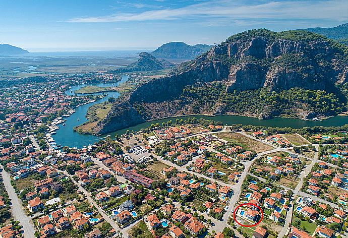 Aerial view of Dalyan showing location of Villa Mina . - Villa Mina . (Photo Gallery) }}