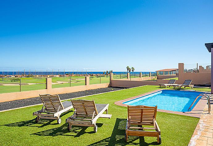 Private pool and terrace with sea views . - Villa Almar . (Photo Gallery) }}