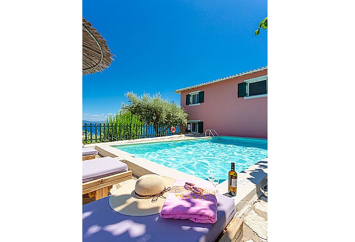 Private pool and terrace with panoramic sea views . - Villa Flisvos . (Photo Gallery) }}