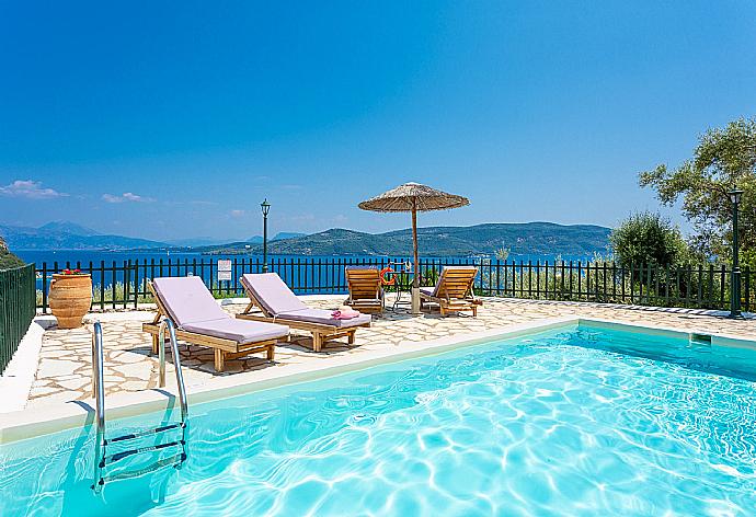 Private pool and terrace with panoramic sea views . - Villa Akrogiali . (Photo Gallery) }}