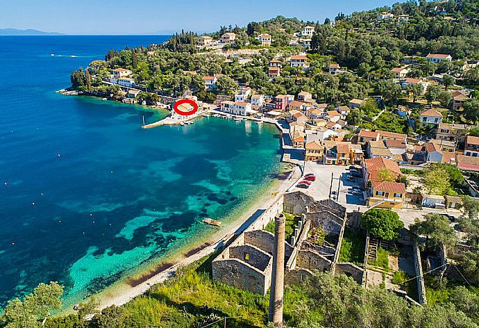 Aerial view of Loggos showing location of Spiros Jetty House . - Spiros Jetty House . (Photo Gallery) }}