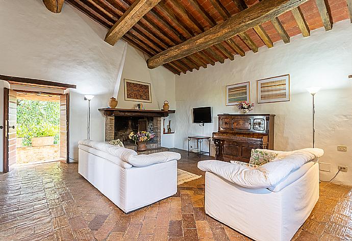 Living room with sofas, ornamental fireplace, WiFi internet, and satellite TV . - Villa Caporlese . (Photo Gallery) }}