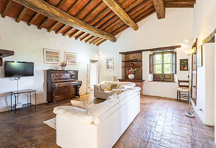 Living room with sofas, ornamental fireplace, WiFi internet, and satellite TV . - Villa Caporlese . (Galleria fotografica) }}