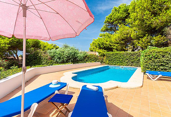 Private pool, terrace, and large garden with sea views . - Villa Binibety . (Galleria fotografica) }}