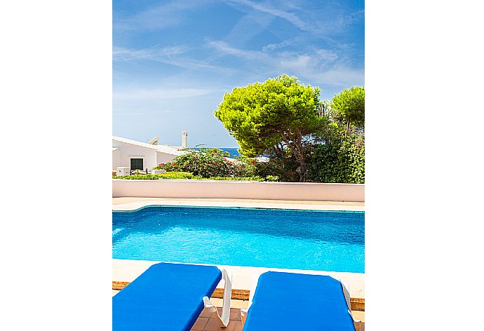 Private pool, terrace, and large garden with sea views . - Villa Binibety . (Fotogalerie) }}