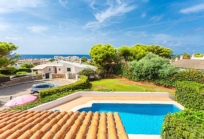 Private pool, terrace, and large garden with sea views . - Villa Binibety . (Galleria fotografica) }}