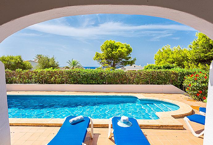 Private pool and terrace with sea views . - Villa Binimary . (Galleria fotografica) }}