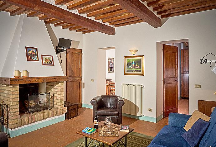 Living room with sofas, ornamental fireplace, WiFi internet, and satellite TV . - Casale Donatelli . (Galerie de photos) }}