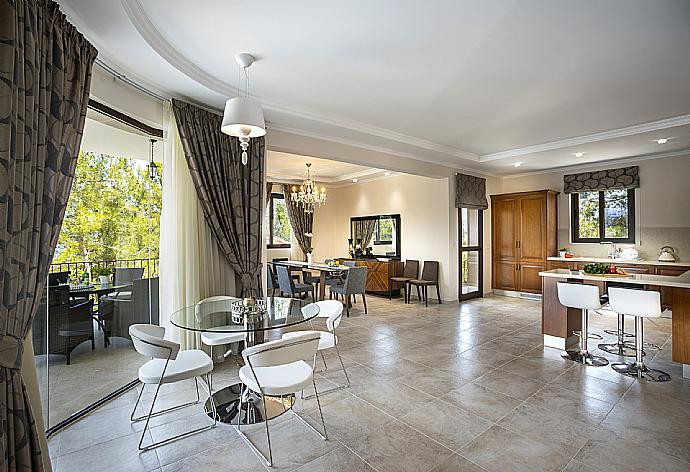 Open-plan living room with sofas, dining area, kitchen, A/C, WiFi internet and satellite TV . - Villa Emilia . (Galería de imágenes) }}