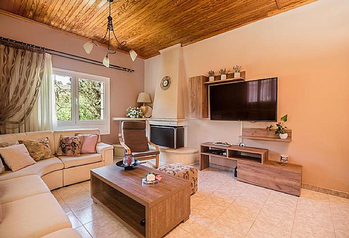 Living room  with A/C, TV and ornamental fireplace . - Villa Michael . (Galerie de photos) }}