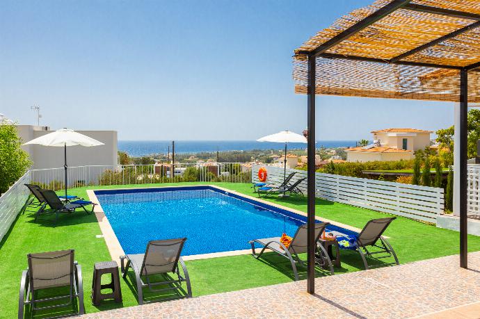 Private pool and terrace with sea views . - Villa Solon . (Photo Gallery) }}