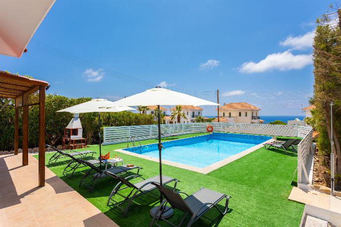 Private pool and terrace with sea views . - Villa Aristotle . (Photo Gallery) }}