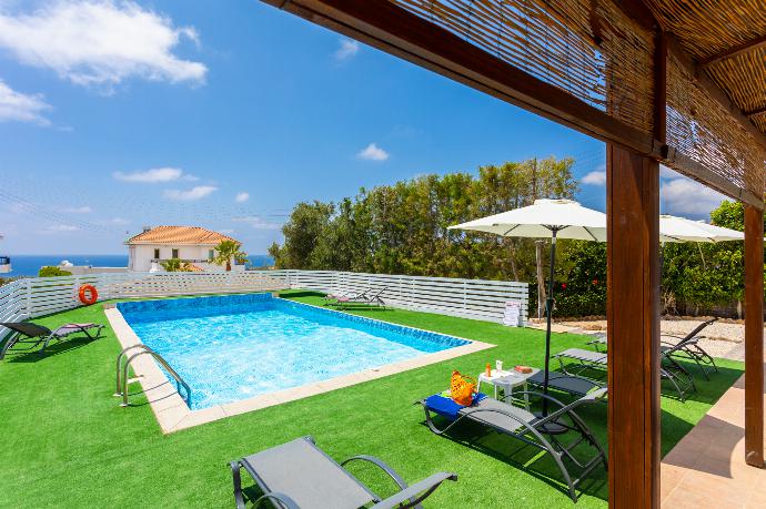 Private pool and terrace with sea views . - Villa Aristotle . (Photo Gallery) }}