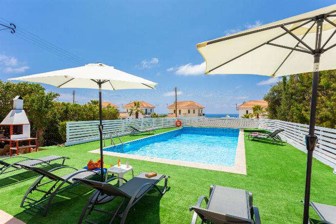 Private pool and terrace with sea views . - Villa Aristotle . (Photo Gallery) }}