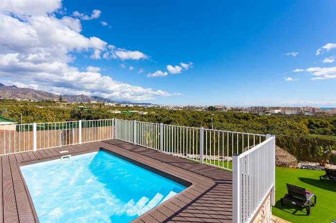 Private pool and terrace with sea views . - Villa Cortijo Romero . (Photo Gallery) }}