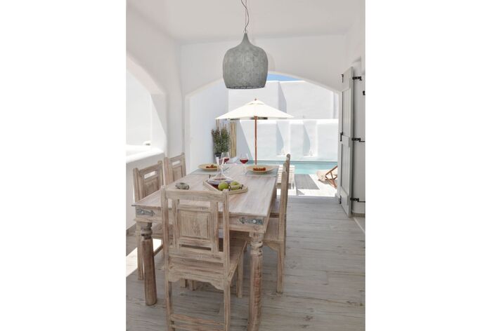 Poolside dining table . - Villa Kalliope . (Photo Gallery) }}