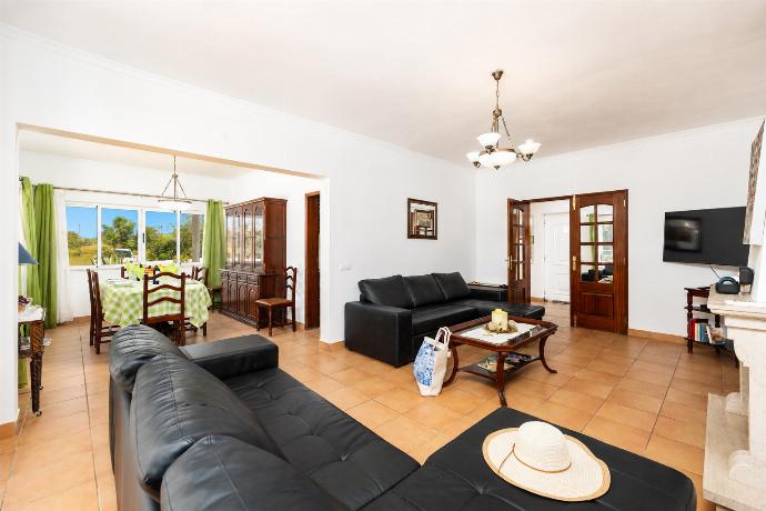Living room with sofas, ornamental fireplace, A/C, WiFi internet, and satellite TV . - Villa Sol Nascente . (Γκαλερί Φωτογραφιών) }}