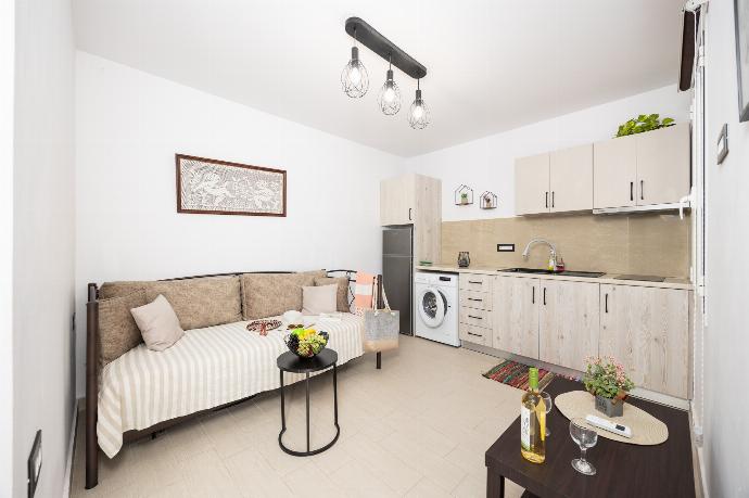 Annex: Open plan living room with sofa bed, kitchen, and A/C . - Villa Mazzeto Casa Alonia . (Photo Gallery) }}