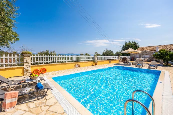 Private pool and terrace with sea views . - Villa Afroditi . (Photo Gallery) }}