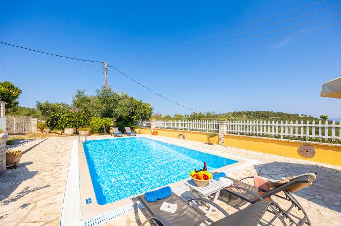 Private pool and terrace with sea views . - Villa Afroditi . (Photo Gallery) }}