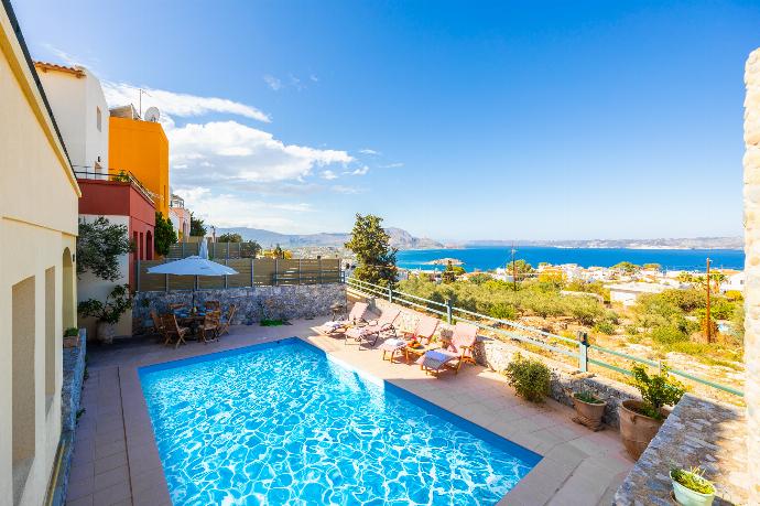 Private pool and terrace with sea views . - Villa Aphrodite . (Photo Gallery) }}