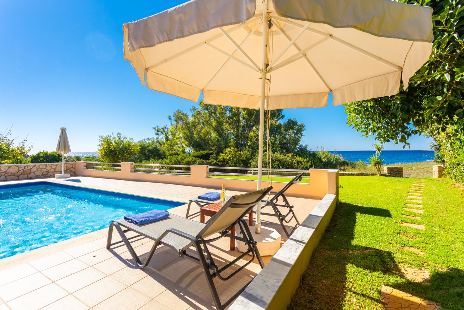 Private pool and terrace with sea views