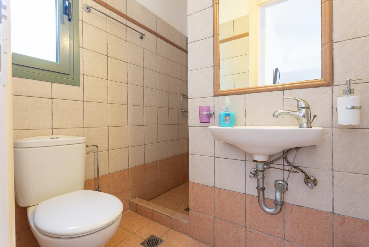 Family bathroom with overhead shower