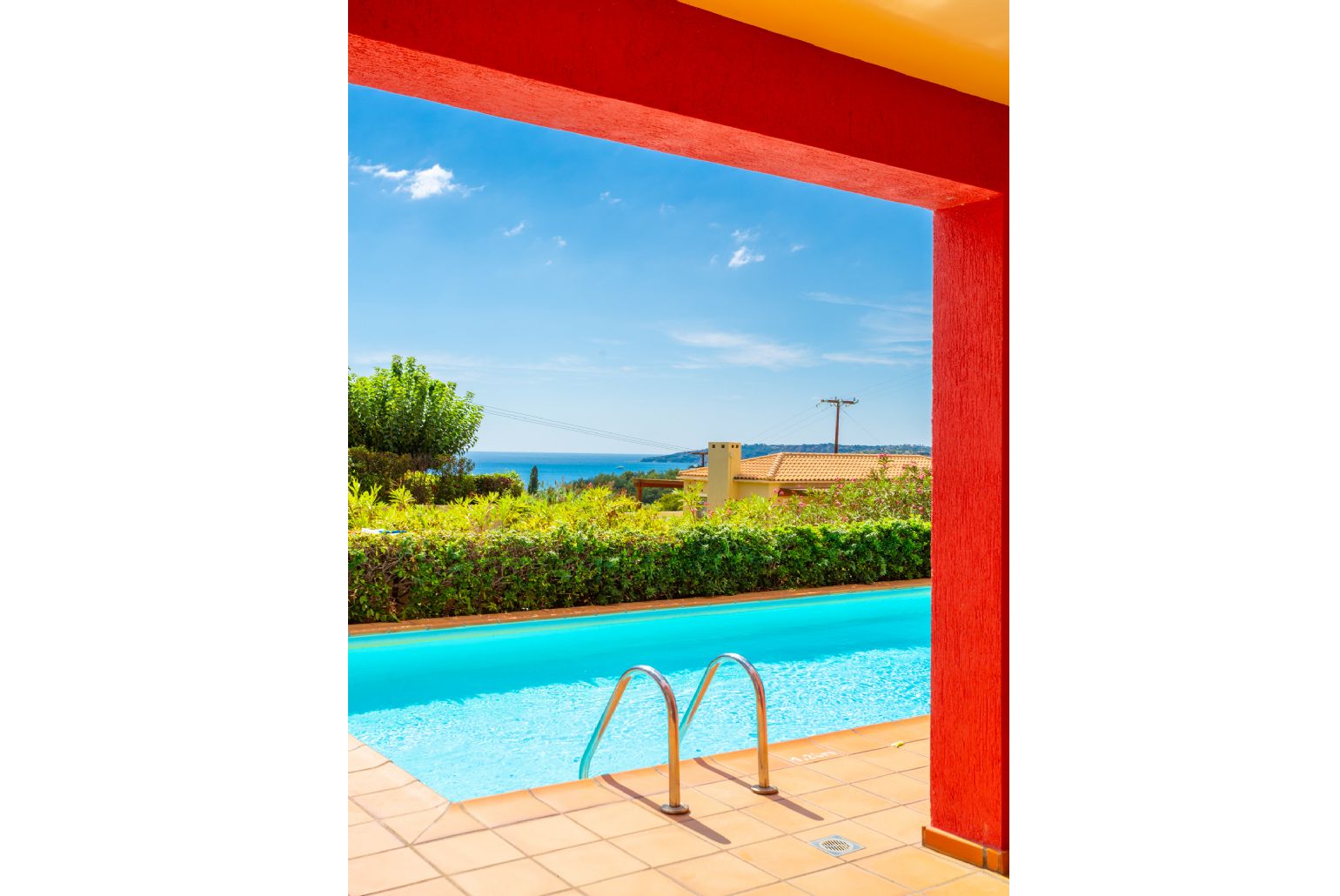 Private pool, terrace, and garden with sea views